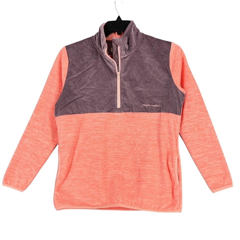 Simply Southern Womens S 1/4 Zip Pullover Coral Purple Preppy Casual Fall‎ Cozy